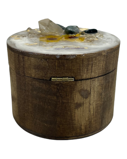 White Flower Wood Cylinder Box