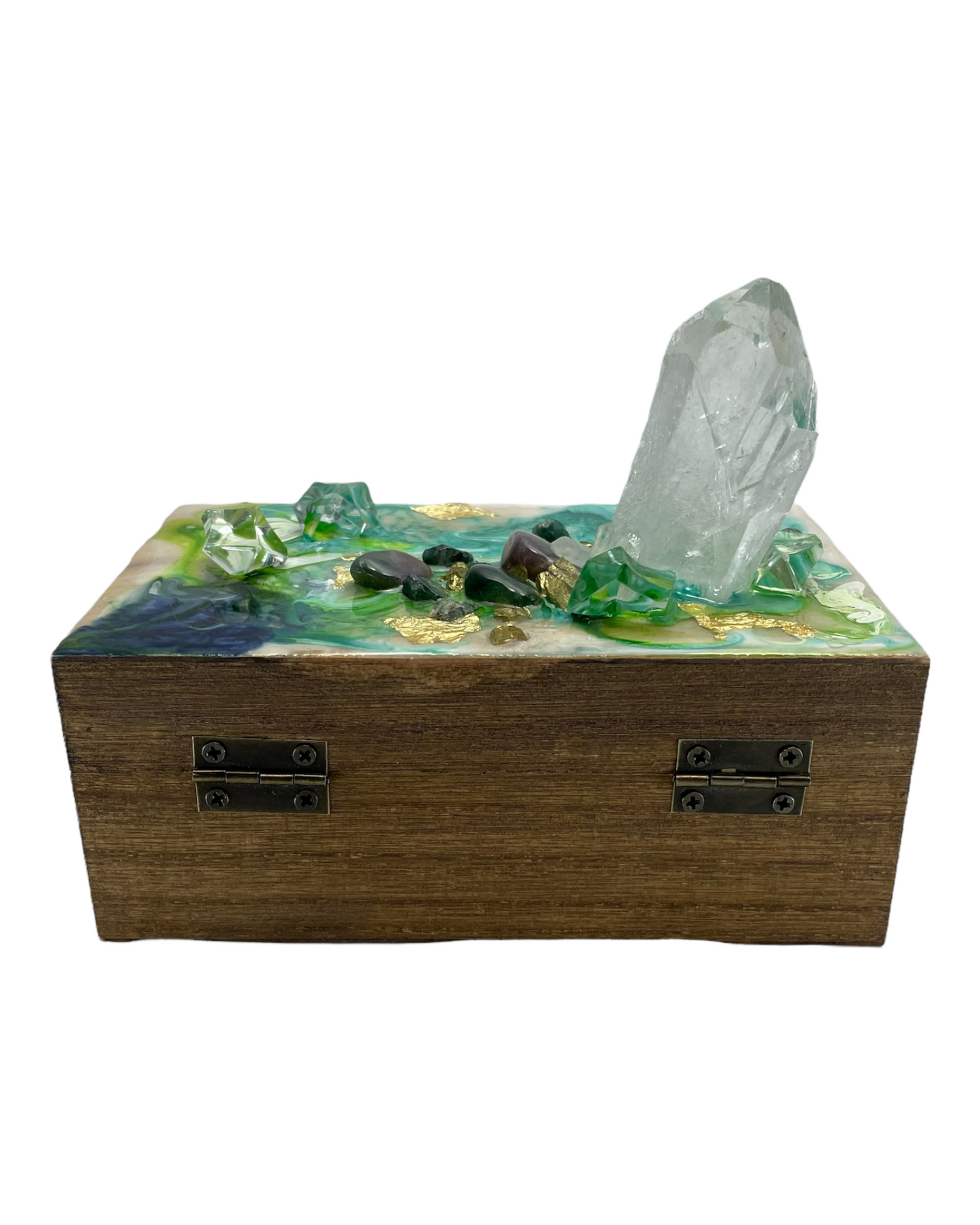 Green Moss & Quartz Wooden Box