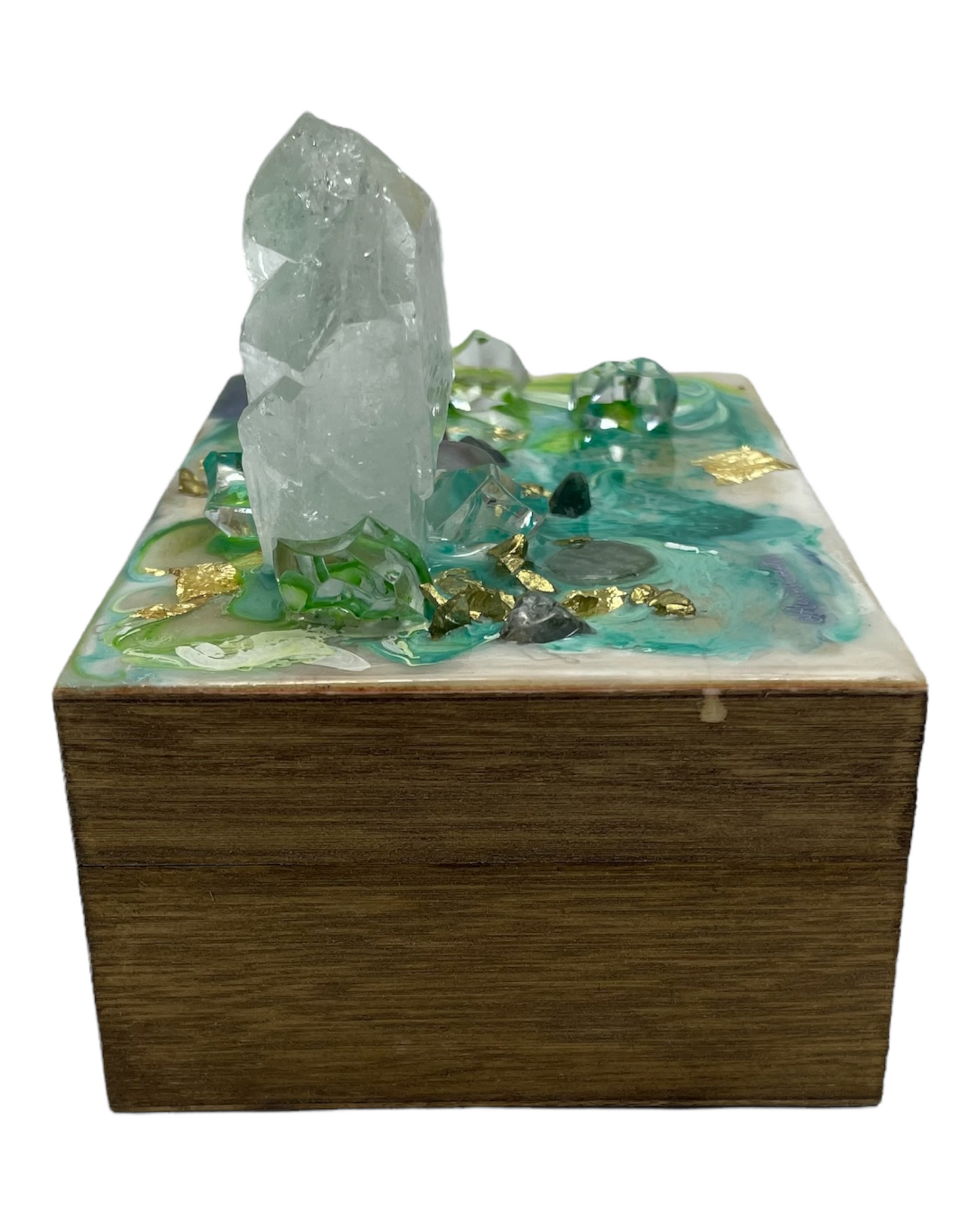 Green Moss & Quartz Wooden Box