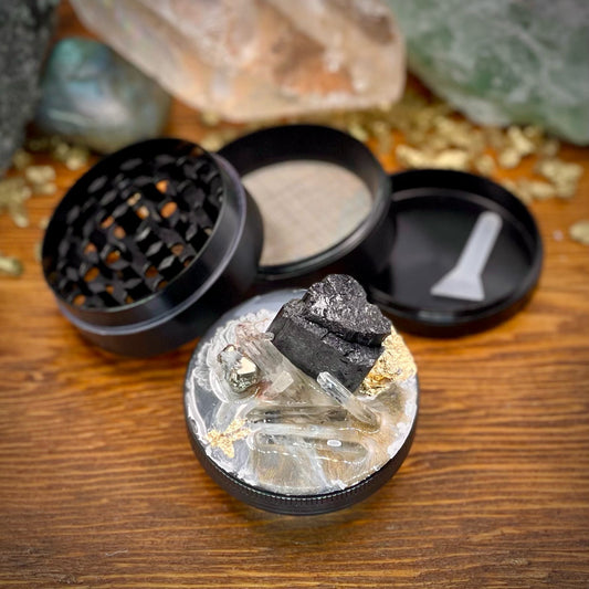 Luxe Tourmaline Pyrite Crystal Grinder